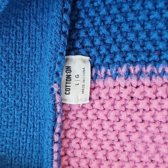 Cotton On Splice Colorful Square Patchwork V Neck Oversize Chunky Knit Cardigan - Picture 7 of 8